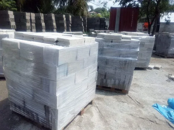 Stacked San cement blocks at the Kaduwela yard